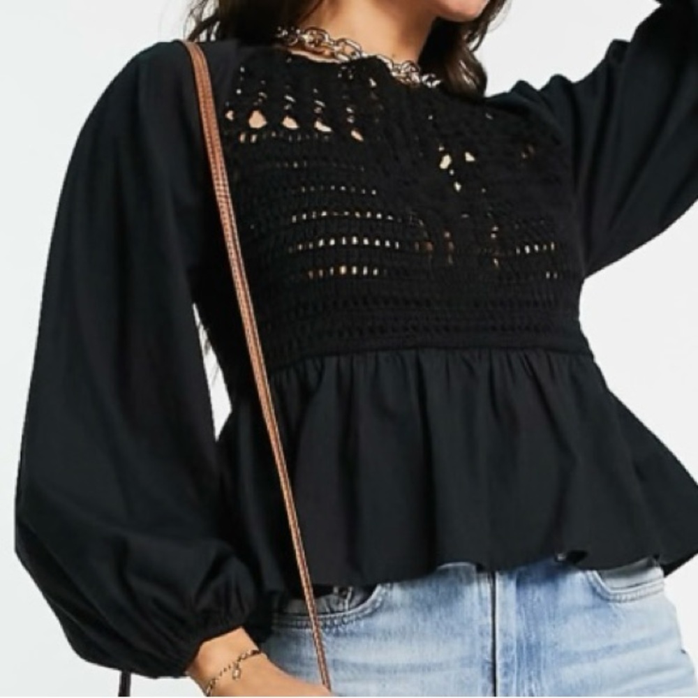 ASOS DESIGN Black Crochet Blouse
